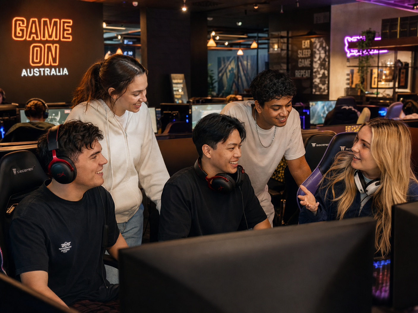 The Nebula Warfare team at a gaming lounge in Australia